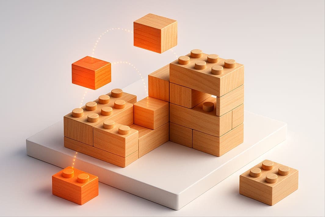 Building blocks assembling into a team
